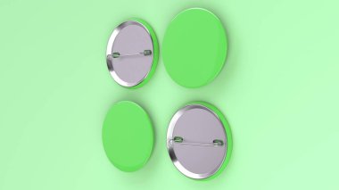 Yeşil arka plan boş yeşil rozet. PIN düğmesini mockup. 3D render illüstrasyon