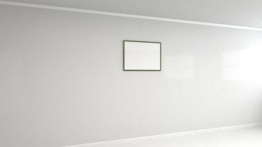 Boş beyaz poster duvara renkli çerçeve içinde. Resim ya da fotoğraf mockup. 3D render illüstrasyon