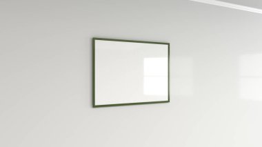 Boş beyaz poster duvara renkli çerçeve içinde. Resim ya da fotoğraf mockup. 3D render illüstrasyon