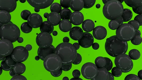Чорні Сфери Випадкового Розміру Зеленому Фоні Абстрактний Фон Колами Хмара — стокове фото