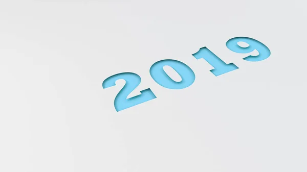 Número Azul 2019 Cortado Papel Blanco Signo Año Nuevo 2019 —  Fotos de Stock