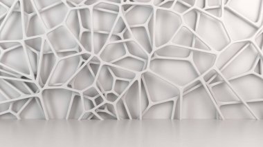 Beyaz arka plan üzerinde soyut beyaz 3d rendeleyin. Hoparlör ızgara. Kaotik satır yapısı. 3D render illüstrasyon