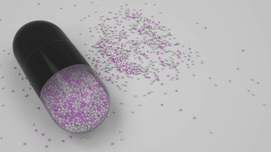 Beyaz arka plan üzerinde renkli ilaç kapsül. Tıbbi ya da eczane konsepti. 3D render illüstrasyon