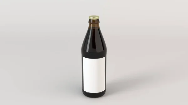 Maquette Bouteille Bière Brune Avec Étiquette Blanche Vierge Sur Fond — Photo