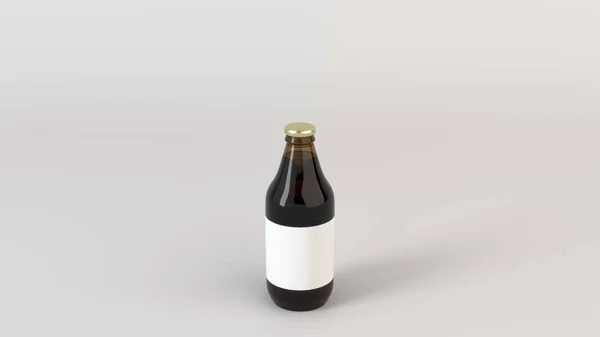 Burla Botella Cerveza Marrón 33L Con Etiqueta Blanca Blanco Sobre —  Fotos de Stock