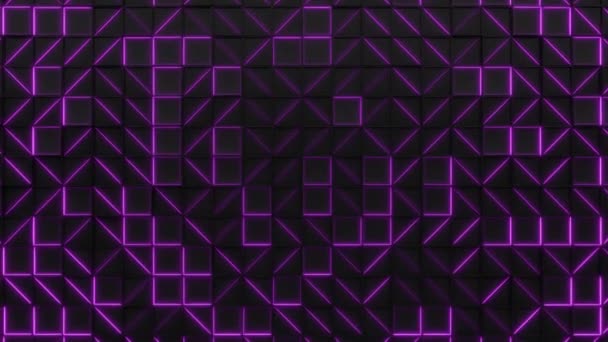 带有紫色发光元素的黑色矩形瓷砖墙 正方形瓷砖网格 抽象背景 — 图库视频影像