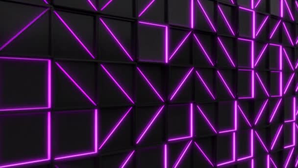 Wall Black Rectangle Tiles Purple Glowing Elements Grid Square Tiles — Stock Video