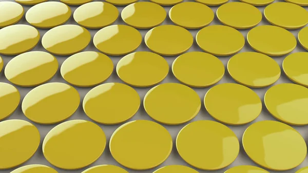 白い背景の空 黄色のバッジ ボタンのモックアップ レンダリング図 — ストック写真