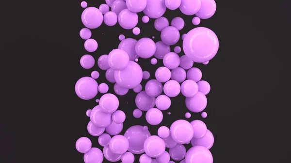 黑色背景上随机大小的紫色球体 抽象背景与圈子 墙前的圆云 渲染插图 — 图库照片