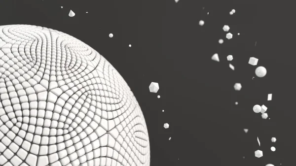 Abstract background with white sphere on the black surface. 3D render illustration