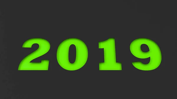 Groene 2019 Nummer Gesneden Zwart Papier 2019 Nieuwjaar Teken Rendering — Stockfoto