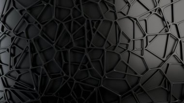Siyah arka plan üzerine soyut siyah 3d rendeleyin. Hoparlör ızgara. Kaotik satır yapısı. 3D render illüstrasyon
