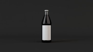 Yukarı transprent bira şişe 0,5 l siyah arka plan üzerine beyaz boş etiket ile ilgili alay et. Tasarım veya marka şablonu. 3D render illüstrasyon