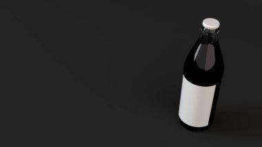 Yukarı transprent bira şişe 0,5 l siyah arka plan üzerine beyaz boş etiket ile ilgili alay et. Tasarım veya marka şablonu. 3D render illüstrasyon