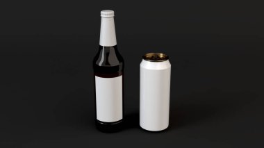 Kahverengi bira şişe boş beyaz etiket ile 0,5 l kadar alay ve siyah arka plan üzerine beyaz alüminyum miyim. Tasarım veya marka şablonu. 3D render illüstrasyon