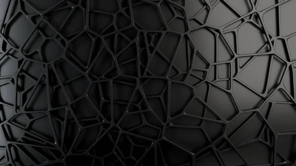 Siyah arka plan üzerine soyut siyah 3d rendeleyin. Hoparlör ızgara. Kaotik satır yapısı. 3D render illüstrasyon