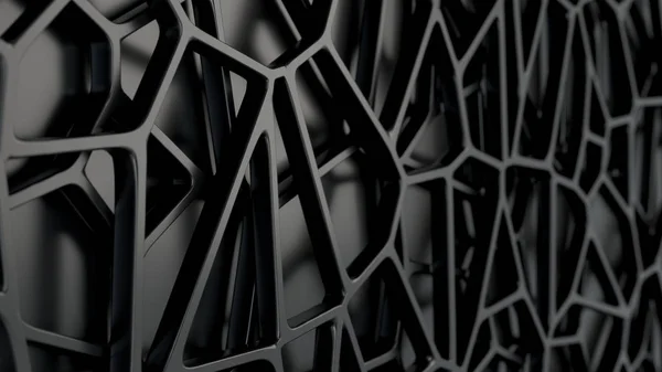 Siyah arka plan üzerine soyut siyah 3d rendeleyin. Hoparlör ızgara. Kaotik satır yapısı. 3D render illüstrasyon