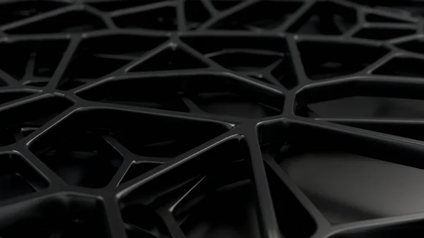 Siyah arka plan üzerine soyut siyah 3d rendeleyin. Hoparlör ızgara. Kaotik satır yapısı. 3D render illüstrasyon