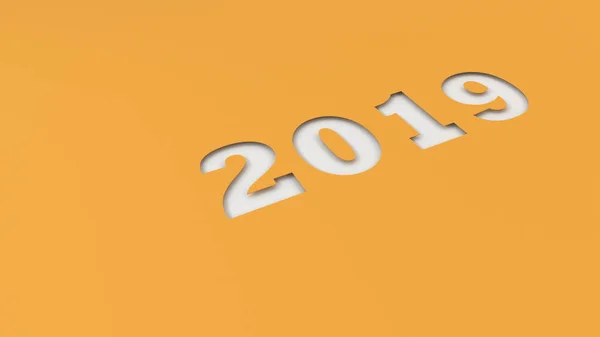 Nomor putih 2019 dipotong dalam kertas oranye — Stok Foto