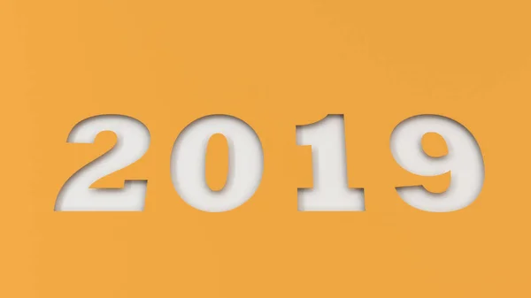 White 2019 number cut in orange paper — Stock Photo, Image