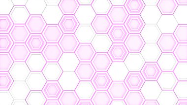 3d arka plan mor parlak zemin üzerine beyaz altıgenler yapılmış. Altıgen yanarak bahislerin doğru duvarına. Petek desen. 3D render illüstrasyon