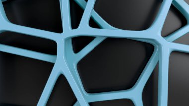 Siyah arka plan üzerine soyut mavi 3d rendeleyin. Hoparlör ızgara. Kaotik satır yapısı. 3D render illüstrasyon