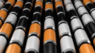 Siyah arka plan üzerine siyah, beyaz ve portakal soda Raws kutular. İçecek mockup. Bira veya içecek teneke paketi. 3D render illüstrasyon