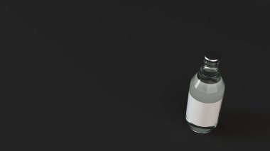 Kadar şeffaf su şişe 0,33 l siyah arka plan üzerine beyaz boş etiket ile ilgili alay et. Tasarım veya marka şablonu. 3D render illüstrasyon