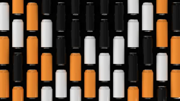 Raws Black White Orange Soda Cans Black Background Inglés Una — Foto de Stock