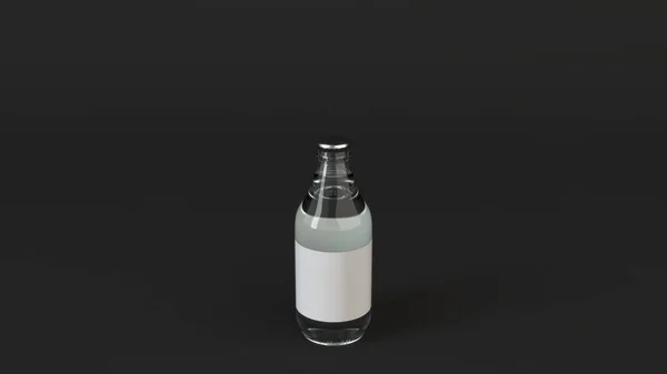 Attrappe Einer Transparenten Trinkflasche 33L Mit Weißem Etikett Auf Schwarzem — Stockfoto