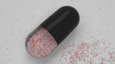 Beyaz arka plan üzerinde renkli ilaç kapsül. Tıbbi ya da eczane konsepti. 3D render illüstrasyon