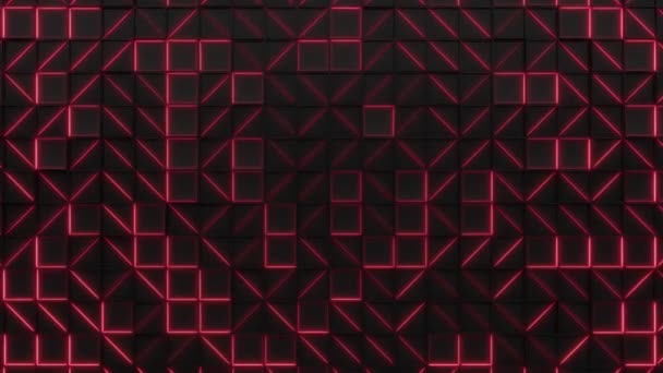 Muur Van Zwarte Rechthoek Tegels Met Rood Gloeiende Elementen Raster — Stockvideo
