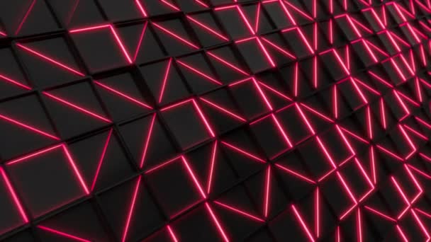 Wall Black Rectangle Tiles Red Glowing Elements Grid Square Tiles — Stock Video