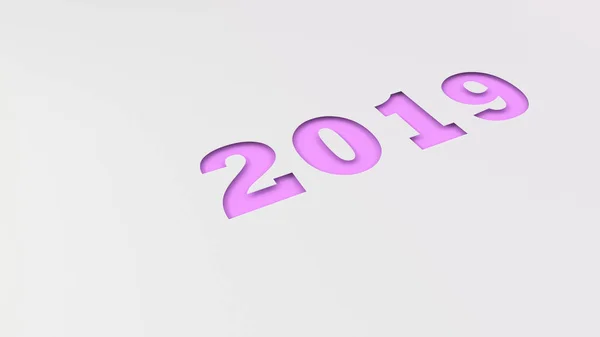 Fioletowy 2019 Numer Wyciąć Białej Księdze Nowy Rok 2019 Znak — Zdjęcie stockowe