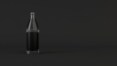 Yukarı transprent su şişe 0,5 l siyah arka plan üzerine boş siyah etiket ile ilgili alay et. Tasarım veya marka şablonu. 3D render illüstrasyon