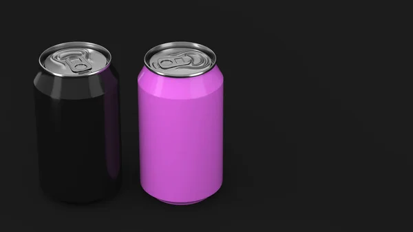 Dos Pequeñas Latas Soda Aluminio Negro Púrpura Maqueta Sobre Fondo — Foto de Stock