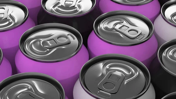 Grote Zwart Wit Paars Soda Blikjes Zwarte Achtergrond Drank Mockup — Stockfoto