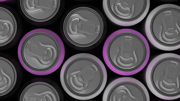 Big Black White Purple Soda Cans Black Background Beverage Mockup — Stock Photo, Image