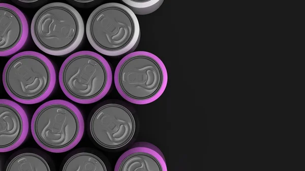 Big Black White Purple Soda Cans Black Background Beverage Mockup — Stock Photo, Image