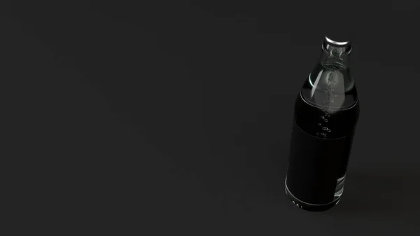Приподнимите Бутылку Воды Объемом Черной Этикеткой Черном Фоне Дизайн Шаблон — стоковое фото