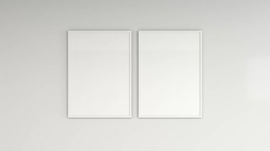 Duvardaki beyaz çerçeve içinde boş beyaz posteri. Resim ya da fotoğraf mockup. 3D render illüstrasyon