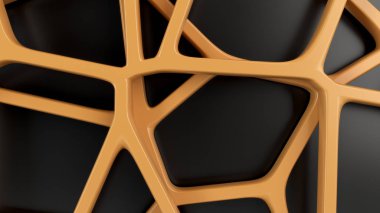 Soyut Turuncu Siyah arka plan üzerine 3d rendeleyin. Hoparlör ızgara. Kaotik satır yapısı. 3D render illüstrasyon