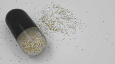 Beyaz arka plan üzerinde renkli ilaç kapsül. Tıbbi ya da eczane konsepti. 3D render illüstrasyon