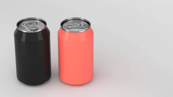 Two Small Black Red Aluminum Soda Cans Mockup White Background — Stock Photo, Image