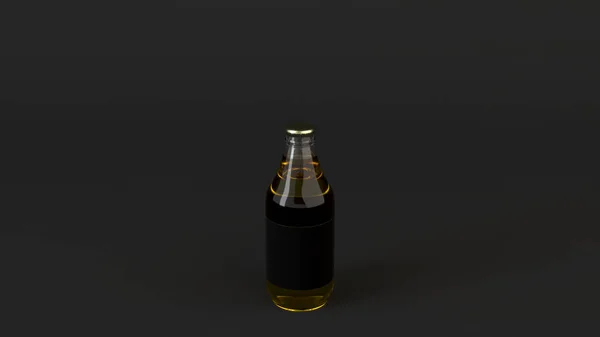 Mock Van Transparante Bierfles Met Lege Zwarte Label Zwarte Achtergrond — Stockfoto