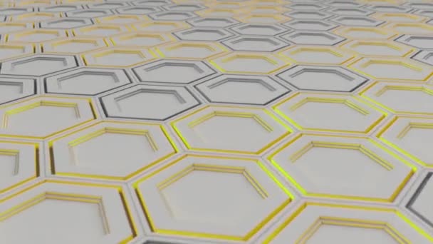 Abstract Technological Background Made White Hexagons Yellow Glow Wall Hexagons — Stock Video
