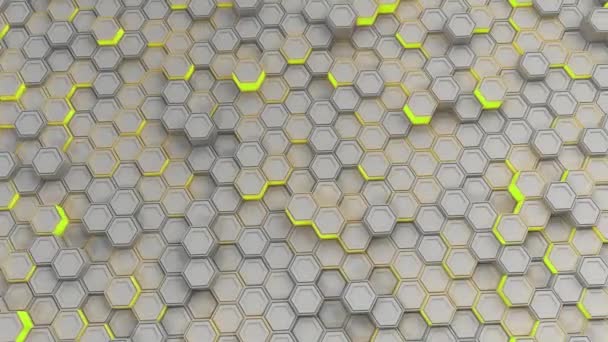 Fondo Tecnológico Abstracto Hecho Hexágonos Blancos Con Brillo Amarillo Pared — Vídeo de stock