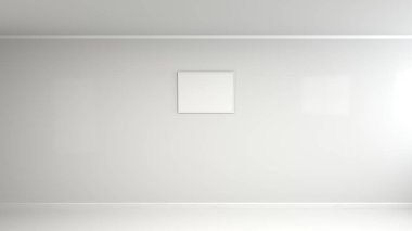 Duvardaki beyaz çerçeve içinde boş beyaz posteri. Resim ya da fotoğraf mockup. 3D render illüstrasyon