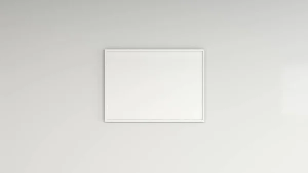 Blank white poster in white frame on the wall. Picture or photo mockup. 3D render illustration