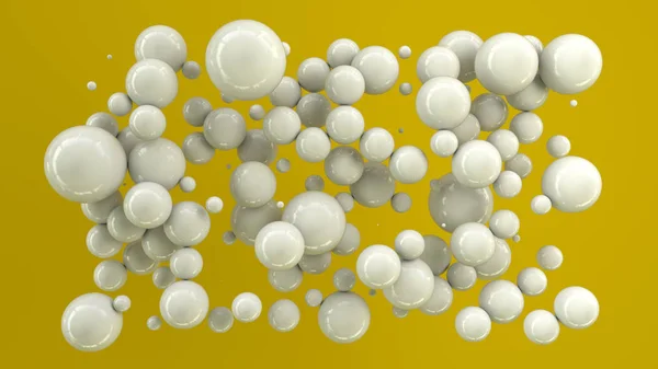 Esferas Blancas Tamaño Aleatorio Sobre Fondo Amarillo Fondo Abstracto Con —  Fotos de Stock